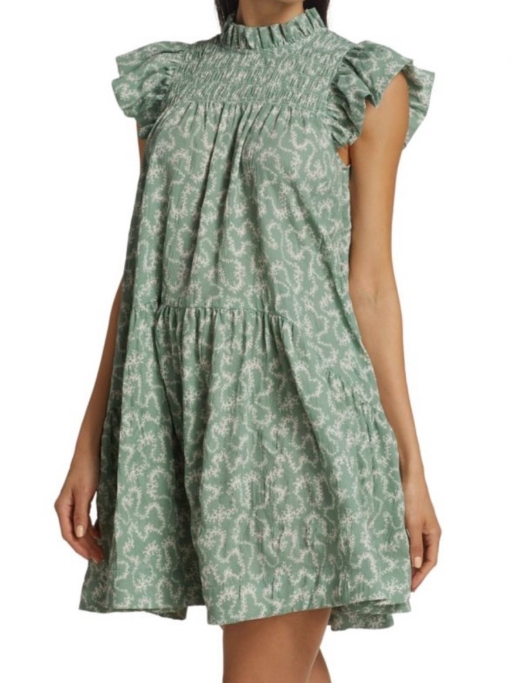 Sea New York Sage Green Smocked Neck Dress XXS
